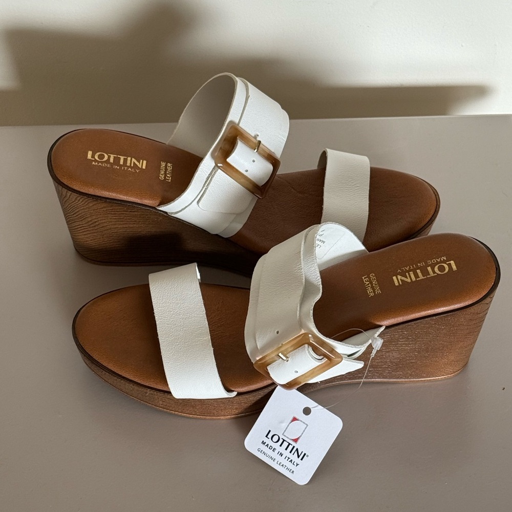 White Leather Wedge Sandals